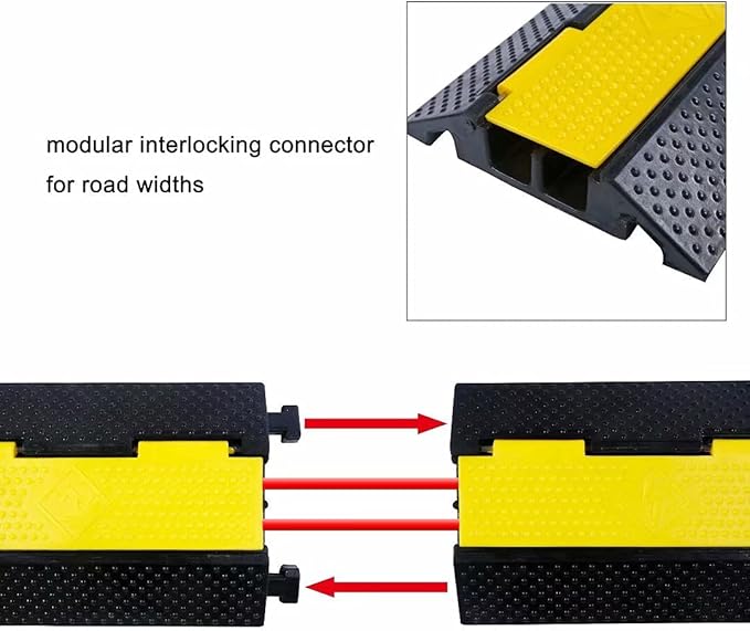 Rubber Cable Ramp Cord Cover Cable Protector Ramps Wire Hose Protective 2 Channel 22000Lbs Load Capacity Traffic Speed Bump for Asphalt Concrete Gravel Driveway Indoor Outdoor, 3 Pack