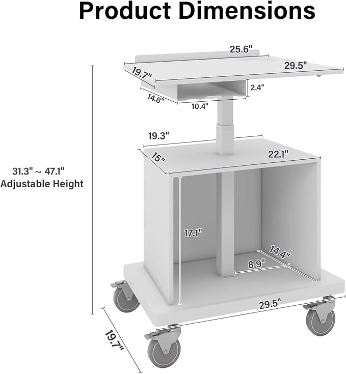 Natwind Mobile Workstation, Rolling Laptop Cart with Large Surface & Pneumatic Height Adjustable Design, for Medical Hospital Clinics, Office Presentation, Teachers Podium, with Drawer & Open Cabinet