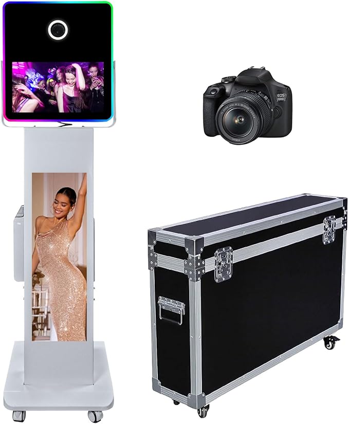 29in LCD Display Photo Booth Machine with 15.6in Mirror Touch Screen Selfie Station Shell Stand DIY Photobooth Machine with RGB Light for Parties Weddings Event (Machine+Camera)