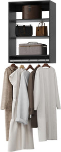 Medium Double Hanging Closet Unit, Modular Closet System, Wood Closet System Organizer with Storage for Walk In Closets, Clothing Rack Closet for Hanging Clothes, Bedroom, Black, 28.5"W