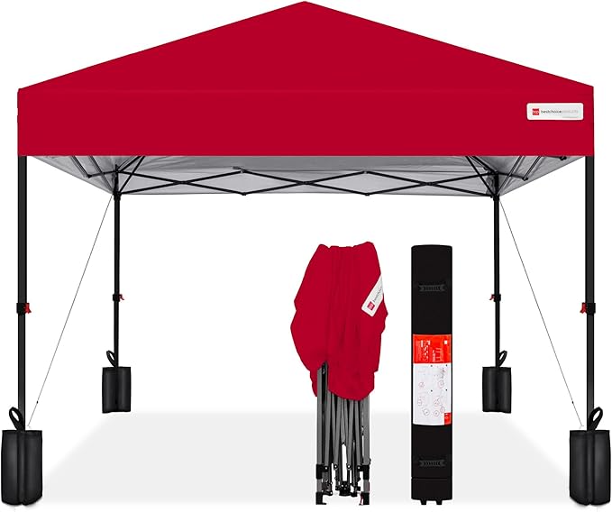 Best Choice Products 10x10ft 1-Person Setup Pop Up Canopy Tent Instant Portable Shelter w/ 1-Button Push, Case, 4 Weight Bags - Red