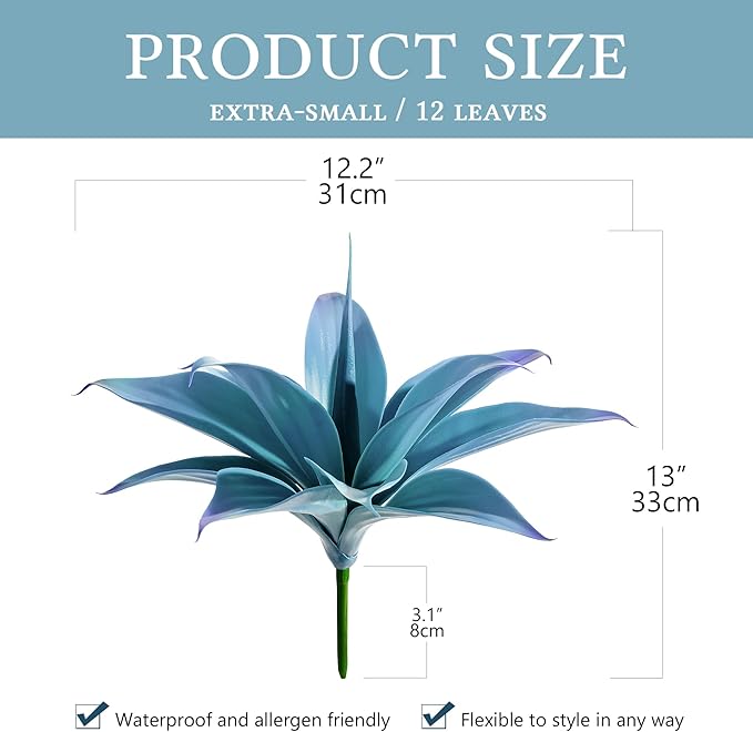 Artificial Agave Faux Agave 12.2In Fake Greenery Outdoor Artificial Plant Fake Plant for Indoor Home Decoration Plastic Plant Outdoor Decoration Front Porch Decor Simulation Plants(2Pack，Blue)