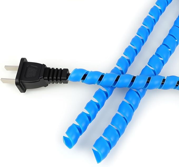 Spiral Cable Wrap, 16.4ft, 33ft Wire Protection Sleeve Cover Cable Organizer Pipe Flexible Spiral Wrap Winding Tube Prevent Cat from Chewing Cables (Blue, 8mm (5/16")-16.4ft)