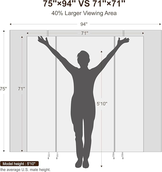 brisafe Full Length Stand Up Mirror on Wheels,75''L×95''W,Large Tri-Fold Floor Mirror with Stand,Movable 3-Way Full Length Standing Mirror for Gym, Dance Studio, Fitness Room, and Home (Silver)