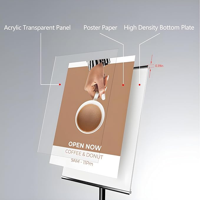 Adjustable Pedestal Floor Standing Sign Holder Stand,Outdoor Indoor Standing Display Poster Holder Stand For Businesses,Advertising,Menu,Guide signs A3(11.7x16.5in)-Black