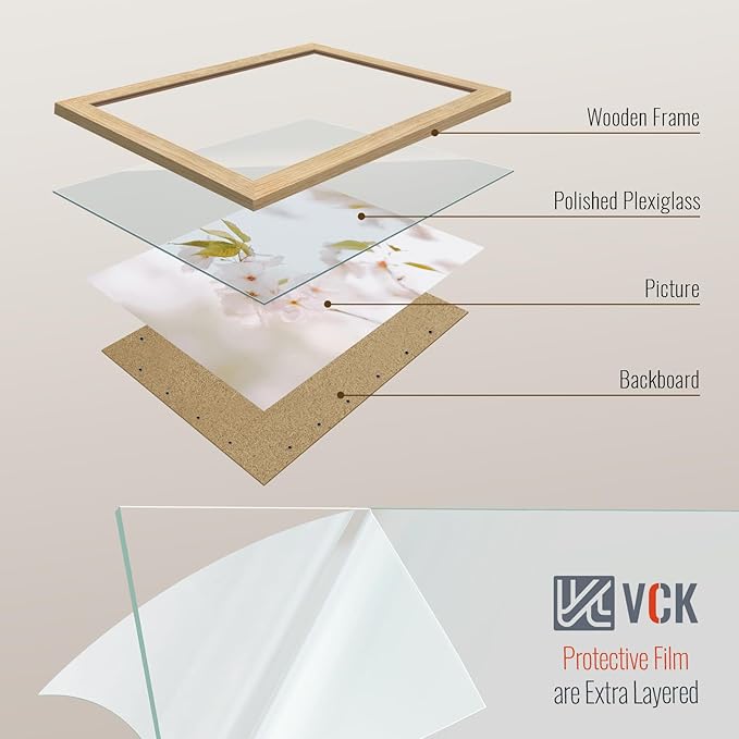 VCK 12x18 Oak Wood Frame for Poster & Picture, Natural Solid Wood Photo Frames 5 Pack, Wall Gallery Frame