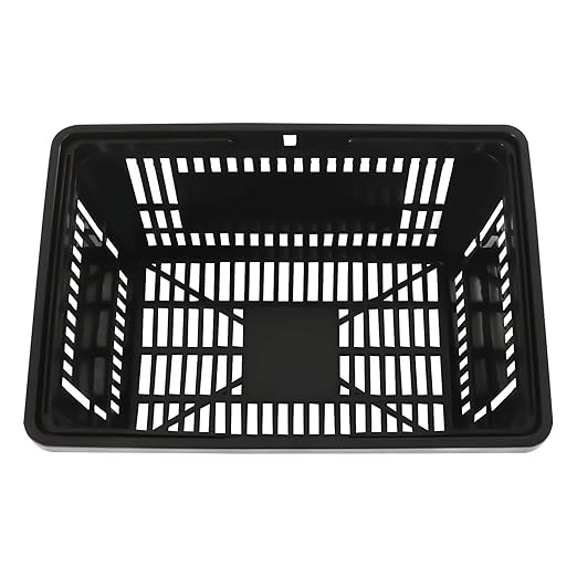 12Pcs Shopping Baskets with Handles, 21L Durable Plastic Shopping Basket, 22Lbs Load-Bearing Capacity, Stackable Portable Grocery Basket for Supermarket, Retail Shop, Bookstores (Black,16.9"X9"X11.8")