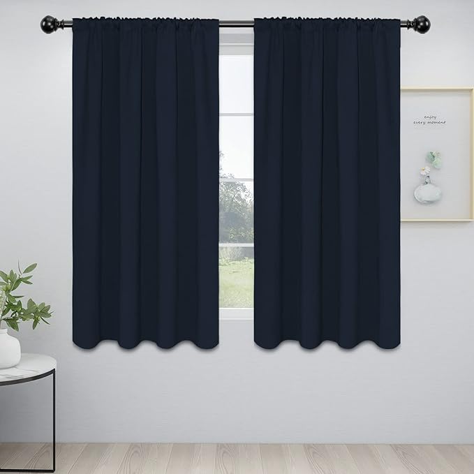 Easy-Going Rod Pocket Blackout Curtains for Bedroom, Room Darkening Window Curtains for Living Room, Thermal Insulated Noise Reduction Solid Window Drapes, 2 Panels(42x63 in, Navy)