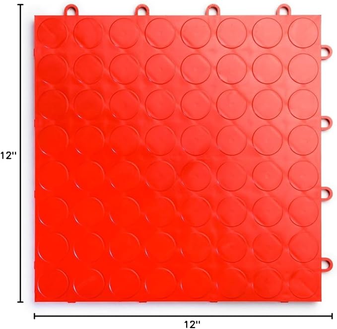Big Floors RaceDeck CircleTrac, Interlocking Non-Slip Garage Flooring Tile, Durable, Modular, Heavy-Duty Copolymer, Easy Install (Red, 24 Pack of 12 x 12" Tiles)