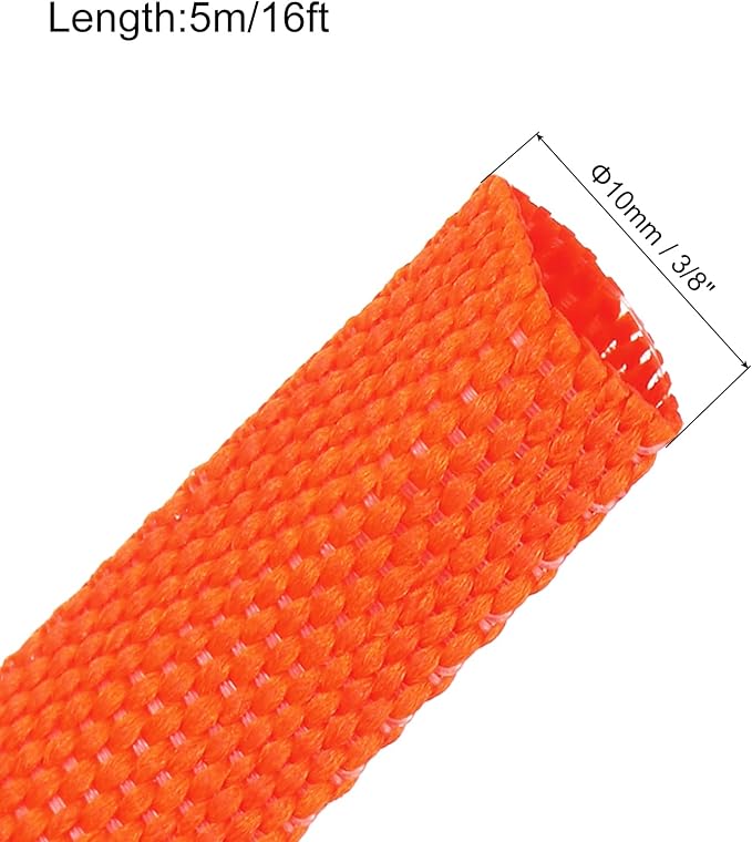 MECCANIXITY Braided Cable Sleeves Heat Shrinkable Fabric Sleeving, 3/8" 16ft Orange 2:1 Ratio Heat Shrinkable Cord Protector for Harness Cable, Network Cable Protection, Cable Management