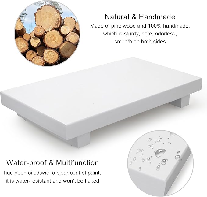 White Bathroom Counter Tray Organizer Small Wooden Risers Pedestal Stand Kitchen Soap Dish Dispenser Holder for Bathroom Counter Decor Farmhouse Wood Bathroom Sink Accessories Modern Vanity Tray