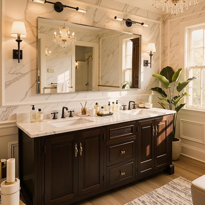 48"x36" Silver Framed Bathroom Mirror, Large Rectangular Vanity Mirror, Aluminum Metal Frame, Wall Farmhouse Modern Wall-Mounted Mirrors for Bathroom, Bedroom, Living Room, Over Sink