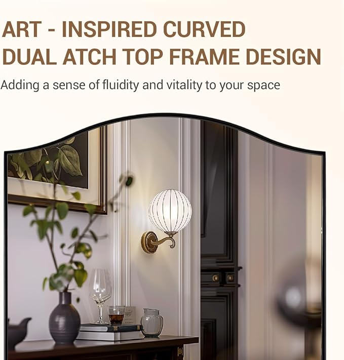 ANDY STAR Rectangle Scalloped Mirror, 24"x40" Matte Black Bathroom Mirror in SUS304 Stainless Steel Metal Frame, Irregular Vanity Mirror with Unique Arched Top Design