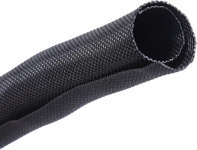 Black Braided Cable Management Sleeves Wire Loom Tubing Cord Protector Self-Wrapping (1"-15Feet)