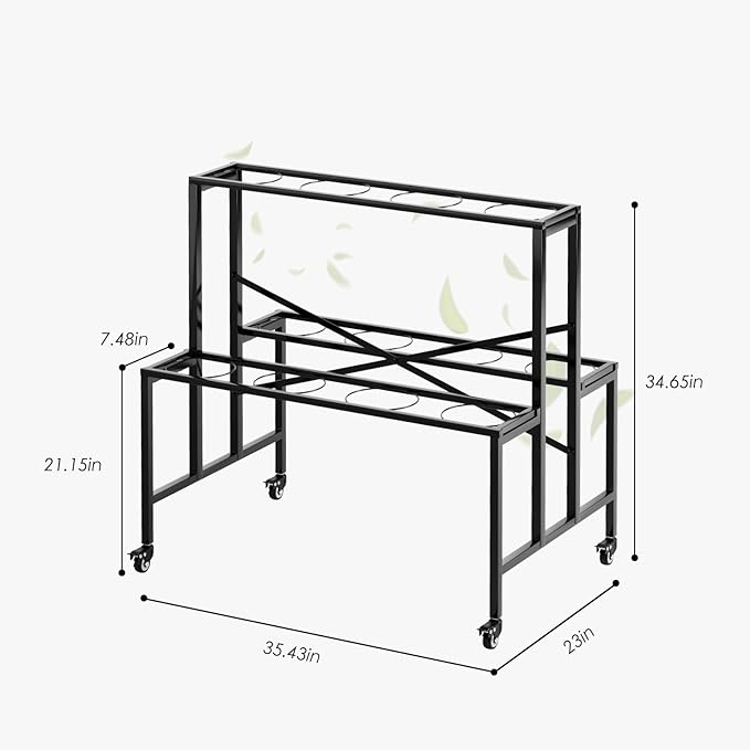 Zhongma Flower Bar Stand Display shelf with Black Buckets for Fresh and Diy flowers Bouquet Rack Organizer Heavy Duty Flower Bucket Stand with Wheels