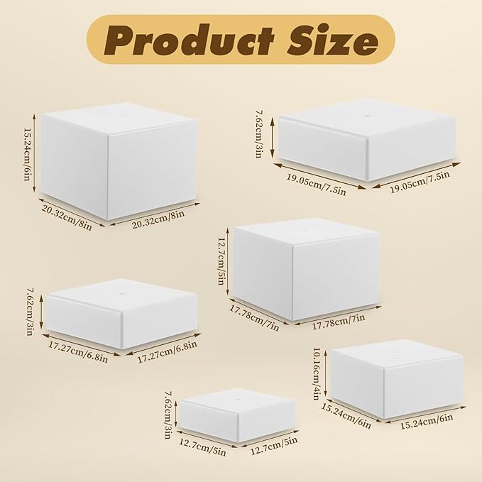 6PCS Buffet risers Acrylic Cubes for Display Food risers for Buffet Table White Dessert Table displays Set Cube Boxes Display Nesting Riser Stands Cupcake Stands for decor5/6/6.8/7/7.5/8IN