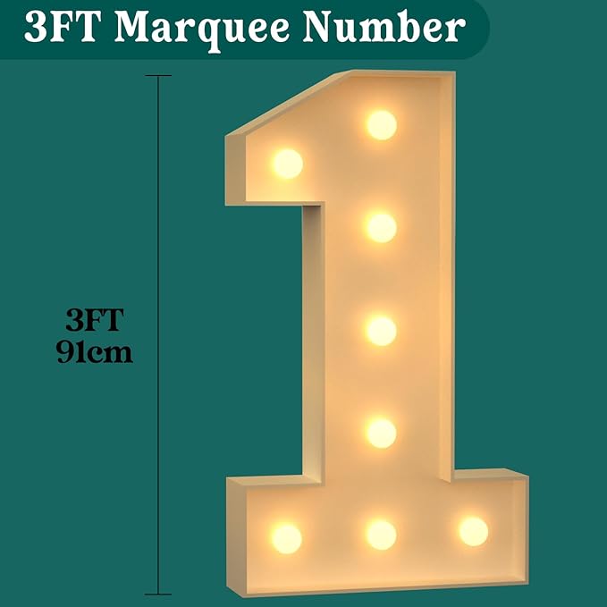 3FT Marquee Numbers, Light Up Numbers 1 for 1st 16th 21st Birthday Decorations, Big Numbers for Party Decorations, Large Light Up Numbers for Party Decor DIY Pre-Cut Foamboad Mosaic Numbers