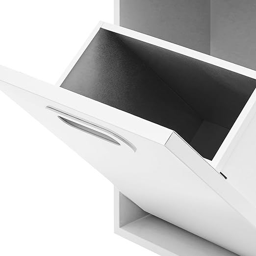 Recessed Wall Mounted Trash Can with Toilet Paper Holder, 1.59 Gal Hidden Tilt-Out Trash Bin Cabinet, 304 Stainless Steel Built-in Waste Bin for Bathroom & Toilet, White