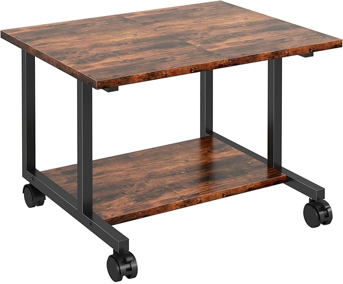 Livofloral Under Desk Printer Stand, 20.5 x 15.7 Inches Printer Table for Home Office, Printer Cart with Wheels,Small Printer Stand with Storage Shelf, Rolling Industrial Printer Stand, Rustic Brown