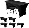 Nasitos 6 Pack Black Table Cloths - Rectangle, 8 ft, Spandex Stretch, Fitted, Washable, Wrinkle-Free, Trade Show & Party Tablecloths