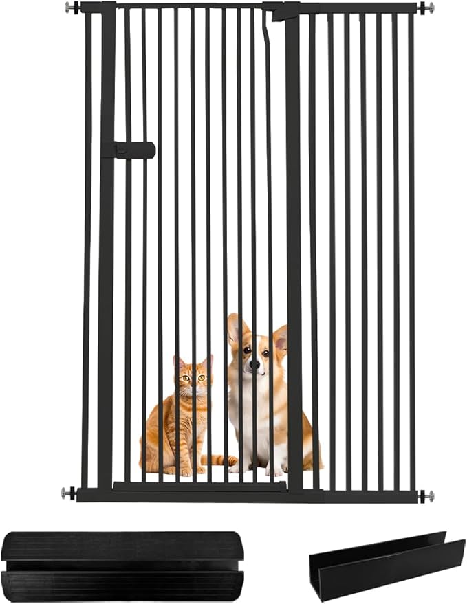 Lumizone Extra Tall Cat Gate 61.02" High Pressure Mounted Extra Wide 2025 New (17 Sizes) 1.37" Gap No Drilling Auto-Close One-Handed Operation Tall Pet Gate for Dogs(Black, 61.02" H x 42.52"-46.64" W)