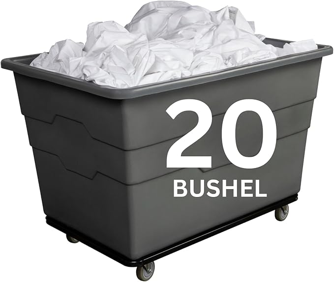 Commercial 20 Bushel Utility Cart with Steel Base, Poly Box Basket Truck, Laundry Cart, and Rolling Trash Bin, 51.5-Inch x 35.5-Inch x 36-Inch, 1000 Pound Weight Capacity, Gray