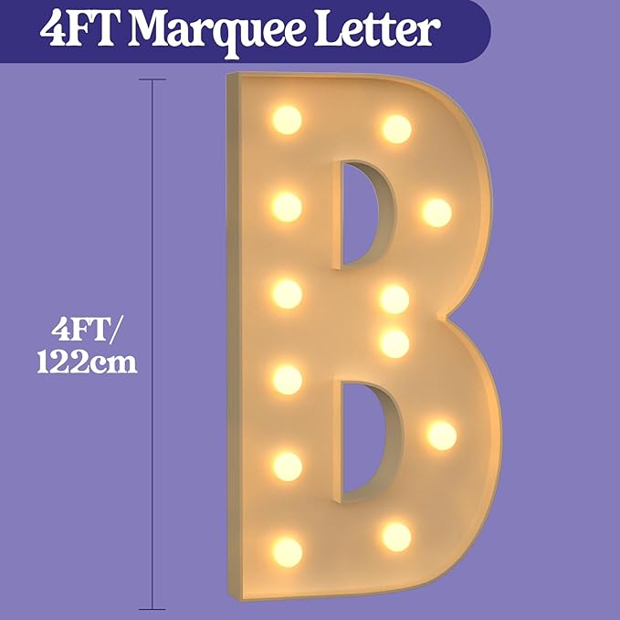Marquee Letters 4 Feet Tall, 4FT Large Light up Letters B, Big Sign B with Warm White Light for Birthday Wedding Proposal Engagement Graduation Party Backdrop Decorations