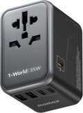 MOMAX Universal Travel Adapter, PD 35W Fast International Power Adapter, 3 USB C & 2 USB A, Worldwide Travel Plug Adapter, International Power Adapter for Europe, USA, Japan, Australia (Type C/A/G/I)