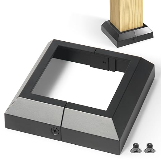 3.5"x3.5"（Actual: 3.5"x3.5"） Deck Post Base Cover Decorative Post Base Trim Skirt Black Aluminum 4Pack