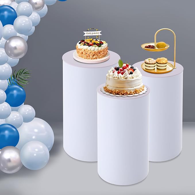 3 Pcs Wedding Cylinder Stands, Acrylic Round Pedestal Stand, Party Cylinders Set of 3 Stand for Wedding Birthday Event Decor 19.6'', 21.6'', 23.6'' H