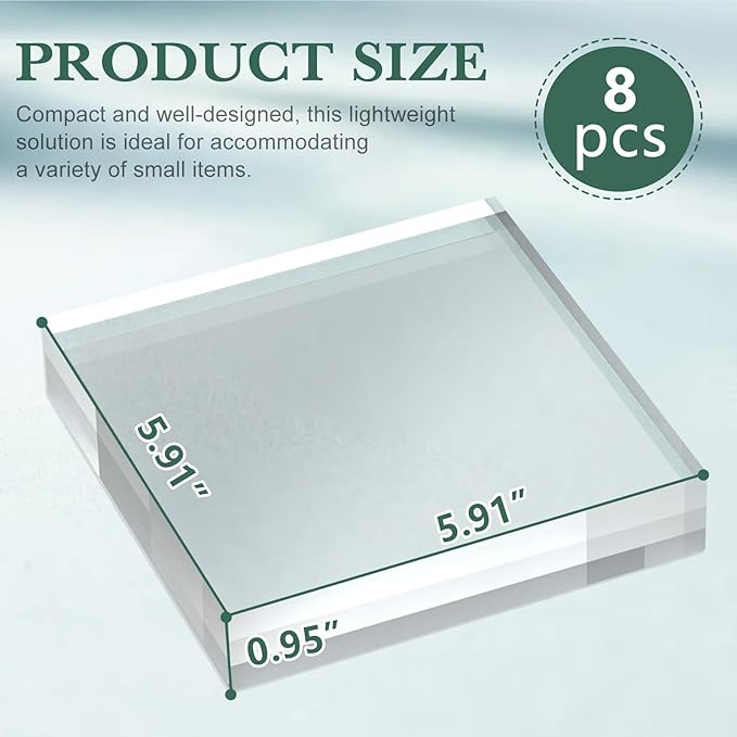 Acrylic Base Stand 8 Pack 6 X 6 X 1 Inch Acrylic Blocks for Display Trophy Base Clear Square Cube Riser Display Cylinder Pedestal Stands for Collectibles Jewelry Props Food Display
