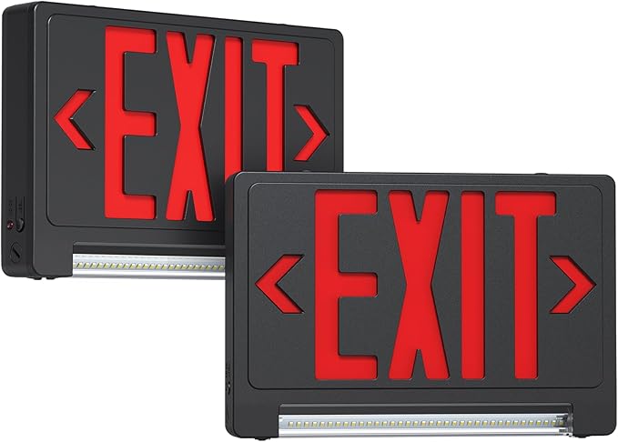 Exit Signs with Emergency Lights Battery Backup, UL Listed Double-sided Exit sign with Adjustable Light Pipe, Hardwired Compact Commercial Lighted Exit Sign, 120/277V Top/Side/Wall Mount (2 Pack) (2 Pack)