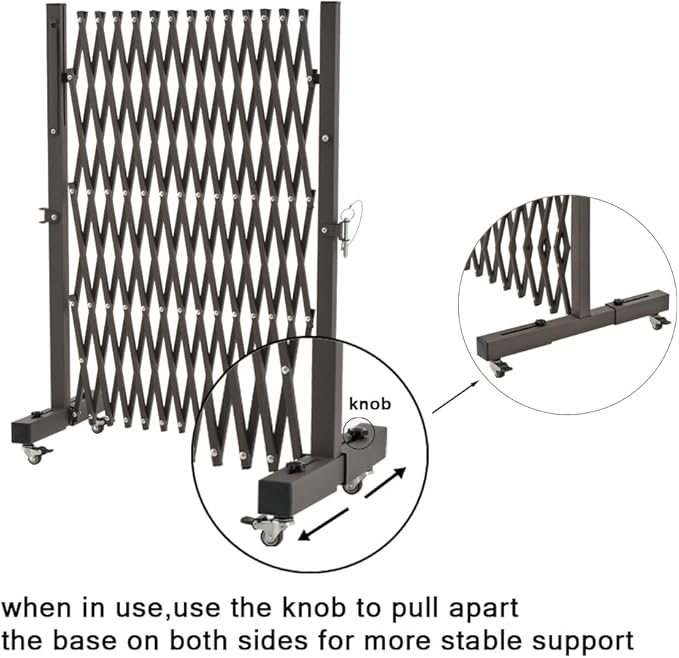 GYMTIME Metal Expandable Barricade, Portable Safety Barrier with Casters, Flexible Mobile Folding Security Gate, Adjustable Traffic Fence for Home, School, Warehouse, 5.2 Feet, 34 inch High