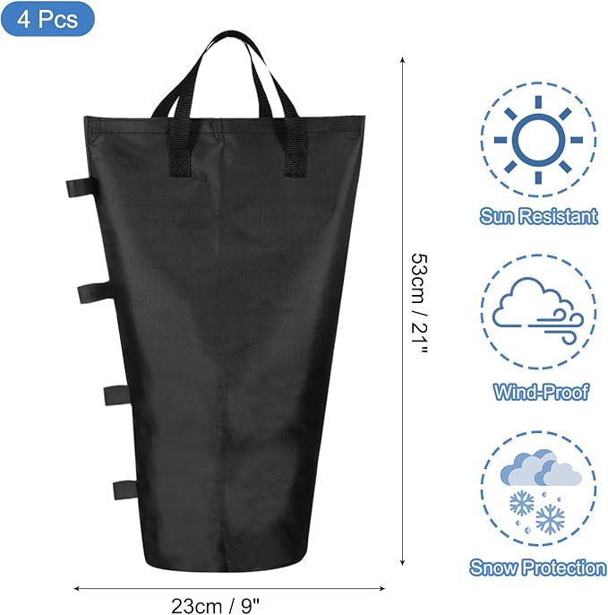 PATIKIL Canopy Weight Sand Bags, 4 Pack 150 Lbs Total Extra Large Weights Bags Waterproof Tent Leg Weights Sandbags for Outdoor Canopy Tent Sun Shelter Patio Ladder Black (21x9")