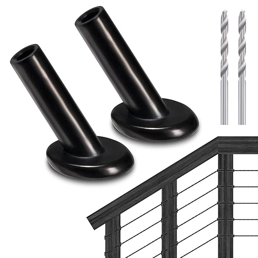 50 Pack 30 Degree Angle Protective Sleeves, Black Cable Railing Corner Protector Sleeve Beveled for 1/8" Wire Rope, T316 Marine Grade Cable Railing Kit with Two Drill Bit for Wood Posts HF039B