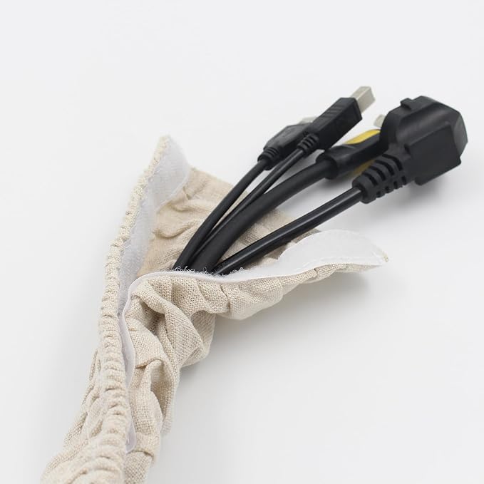 Fabric Cord Cover, 2 Pcs 6 Feet and 2 Pcs 4 Feet Chain Cable Sleeve, Chandelier Lighting Wire Cord Cover for Lamps Light Fixtures Lighting Wires Cable Management, Pleat Effect
