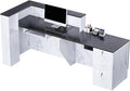 L-Shaped Modern Reception Desk with Counter & Storage - 71"/84" Large Office Front Desk, Salon Checkout Counter with Lockable Cabinets, Shelves & Drawers (Black & White, Left - 71''L x 34''W x 41''H)