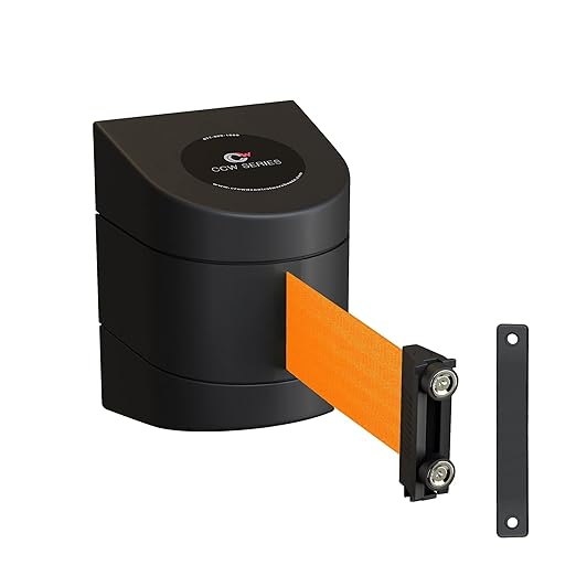 Crowd Control Warehouse - CCW Series WMB-220 Magnetic Wall Mount Retractable Belt Barrier - 15 Foot, Fluorescent Orange Belt with Black ABS Case