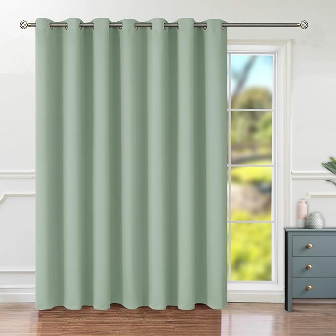 BGment Frosty Green Sliding Door Curtain 120 Inch Long - Wide Room Darkening Room Divider Curtain for Bedroom Privacy Themral Insulated Grommet Room Separator Drape Spring Decor, 1 Panel, 100 X 120