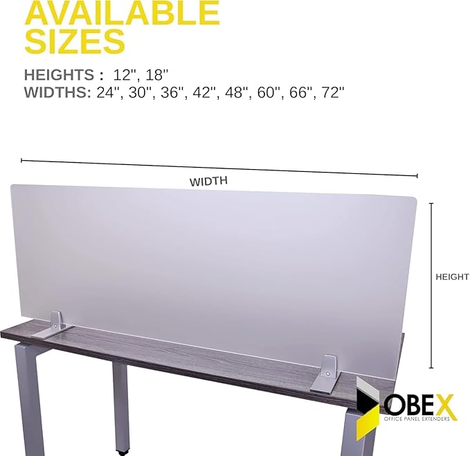 OBEX Acrylic Free Standing Screen, Divider for Desk Privacy Home & Office Partitions for Table Top Workstation, Portable Cubicle Panel for Work, 12" x 72", Frosted