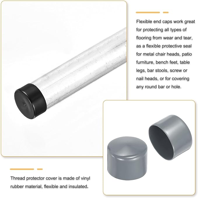 uxcell 4pcs Rubber End Caps 63mm(2 1/2 Inch) ID x 40mm(1 9/16 Inch) H Vinyl Round End Cap Cover Screw Thread Protectors Light Gray, 40mm Height