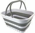 SAMMART Collpasible Shopping Basket 19L - Laundry Basket - Portable Outdoor Picnic Basket - Foldable Basket for Camping (White/Grey)