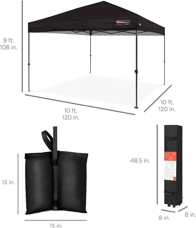 Best Choice Products 10x10ft 1-Person Setup Pop Up Canopy Tent Instant Portable Shelter w/ 1-Button Push, Case, 4 Weight Bags - Gray