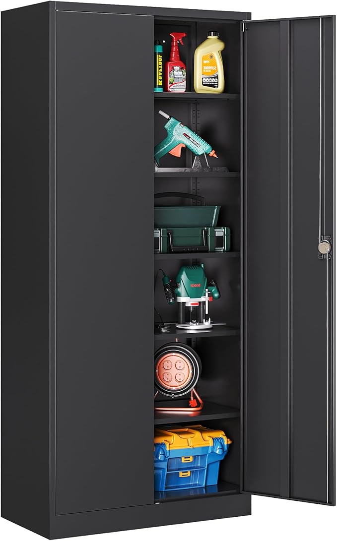 Metal Garage Storage Cabinet with Locking Doors,Steel Tool Cabinets with Adjustable Shelves for Home,Office,Garage,Warehouse Organisieren(Black)