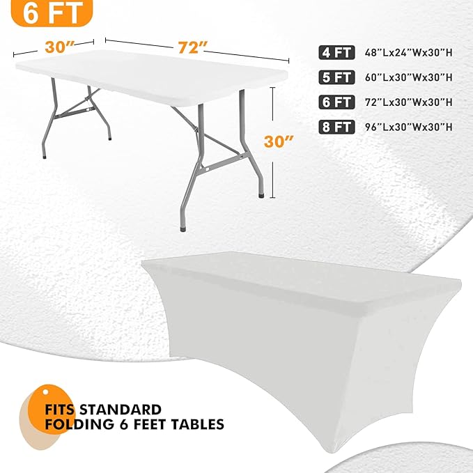 SEPARO Spandex Table Cover 4 Pack 6FT White Fitted Tablecloths,Washable Wrinkle Resistant Stretch Table Cloth Rectangle for Party Hosting Supplies,Wedding Decorations,Vendor Display,Banquet