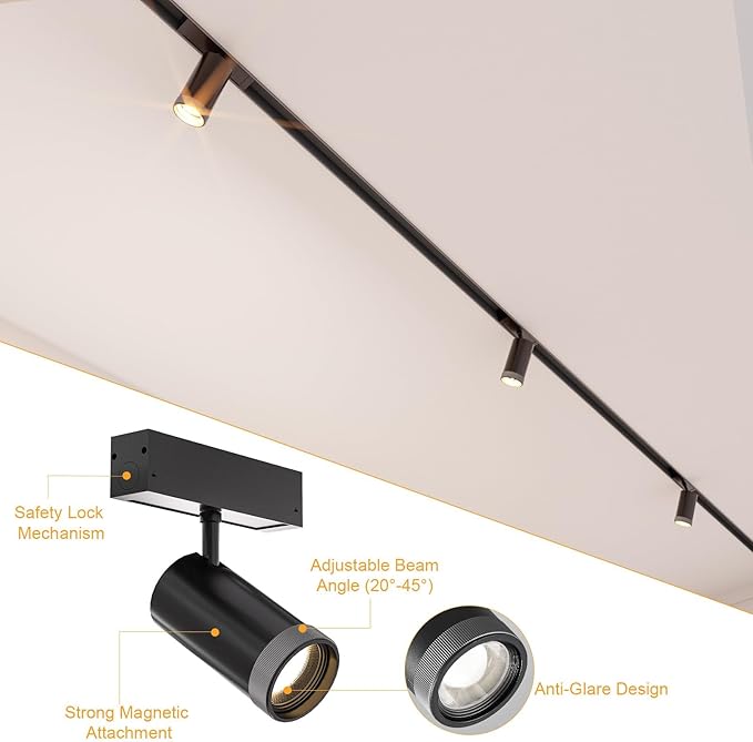 Adjustable Focus Spotlight, 18W Magnetic Track Light Head, 24V LED Lamp, Rotatable Spotlight, Smart Control via App, Remote & Voice, Dimmable & CCT 2700K-6000K, Beam Angle 20°-45°