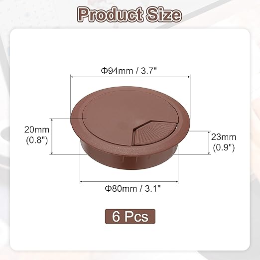 PATIKIL 3 Inch Desk Grommet, 6Pcs Cable Grommet Wire Management Cable Hole Cover Cord Organizer for Office Home Table Countertop, Brown