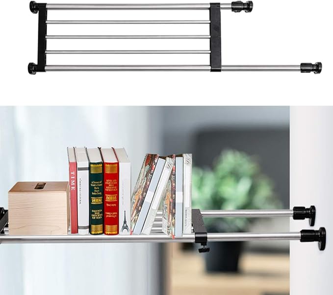 BAOYOUNI Adjustable Closet Shelf Expandable Shelves Tension Rod Hanger Space Saving Storage Rack Organizer Divider for Wardrobe, Cupboard, Kitchen, Bathroom Use, Black, 2 Pack