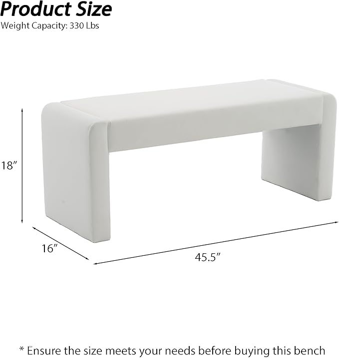 Velvet Entryway Bench End of Bed Bench Upholstered Modern Window Bench Comfy Ottoman for Dining Room/Bedroom/Living Room/Hallway/Indoor (Ivory White)