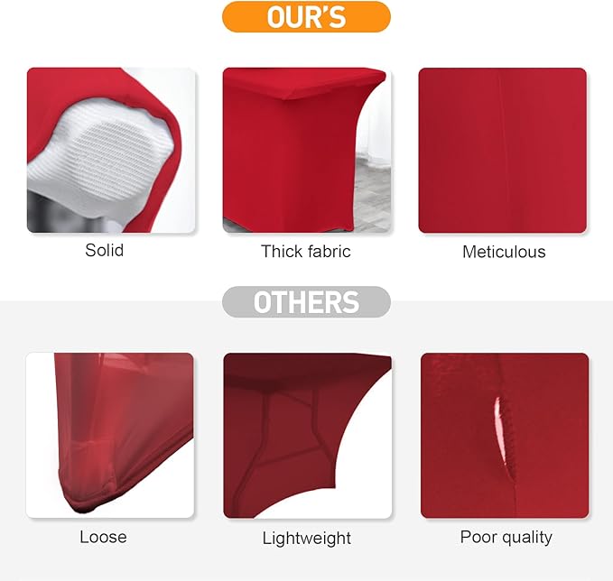 SEPARO 2 Pack 6 Ft Red Table Cover Fitted Rectangular Tablecloth Stretchable Fabric Table Cloth 6 ft Wrinkle-Free for Party Tradeshows Banquet Weddings Cocktail